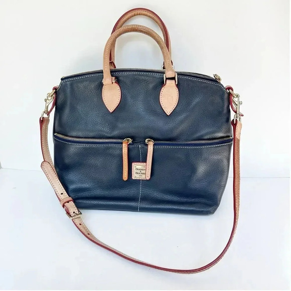 DOONEY & BOURKE Dillen Blue Leather‎ Double Pocket Satchel Shoulder Bag - Picture 1 of 8